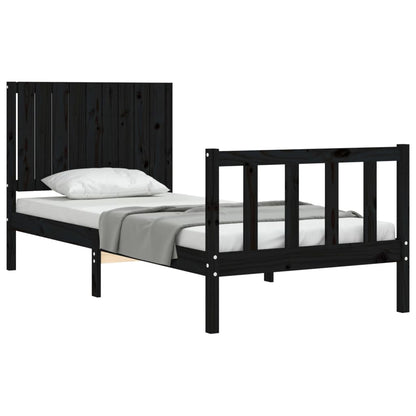 Bed Frame without Mattress Black Single Solid Wood Pine