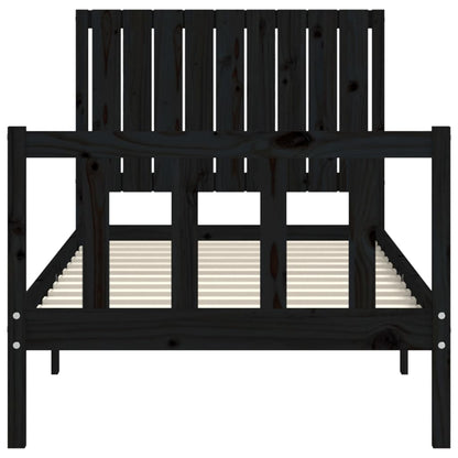 Bed Frame without Mattress Black Single Solid Wood Pine