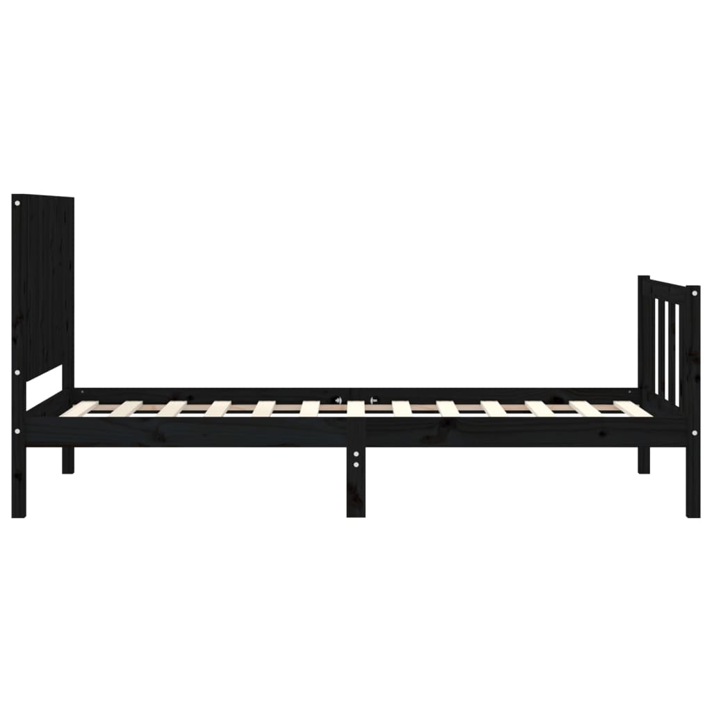 Bed Frame without Mattress Black Single Solid Wood Pine