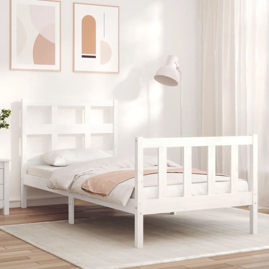 Bed Frame with Headboard White Single Solid Wood