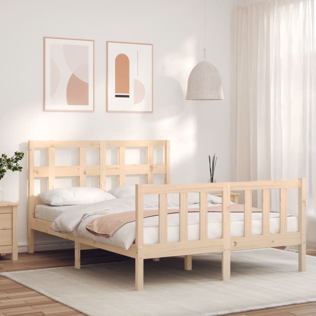 Bed Frame with Headboard Small Double Solid Wood