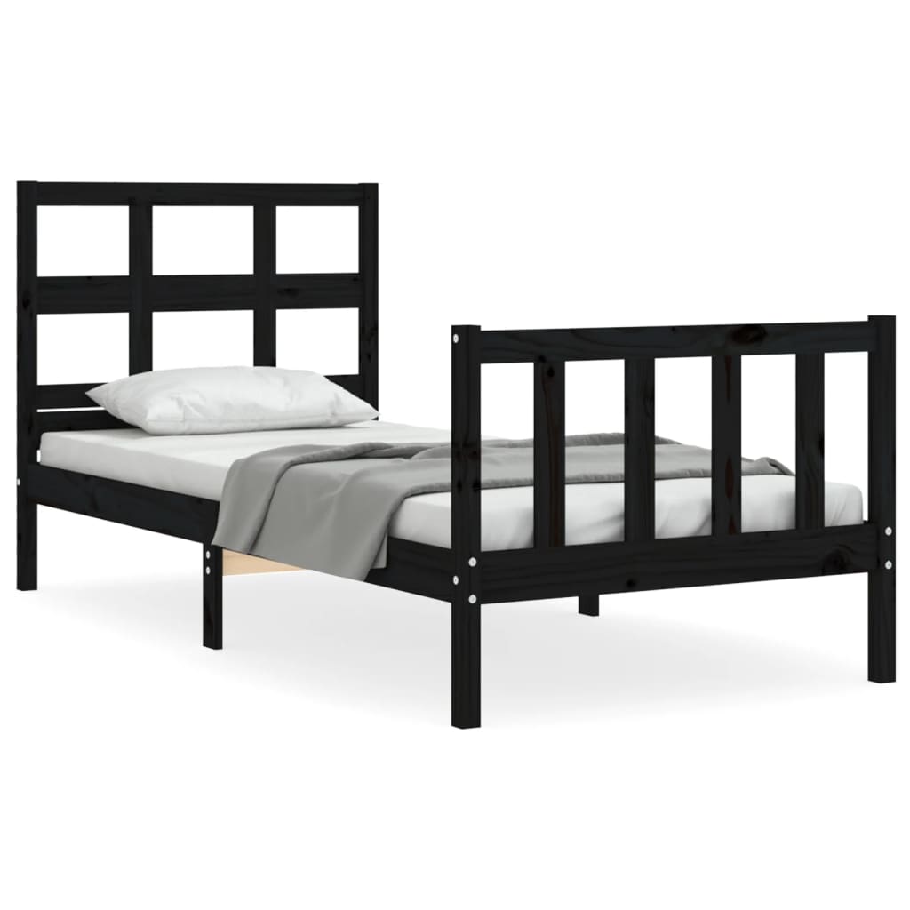 Bed Frame with Headboard Black 90x200 cm Solid Wood