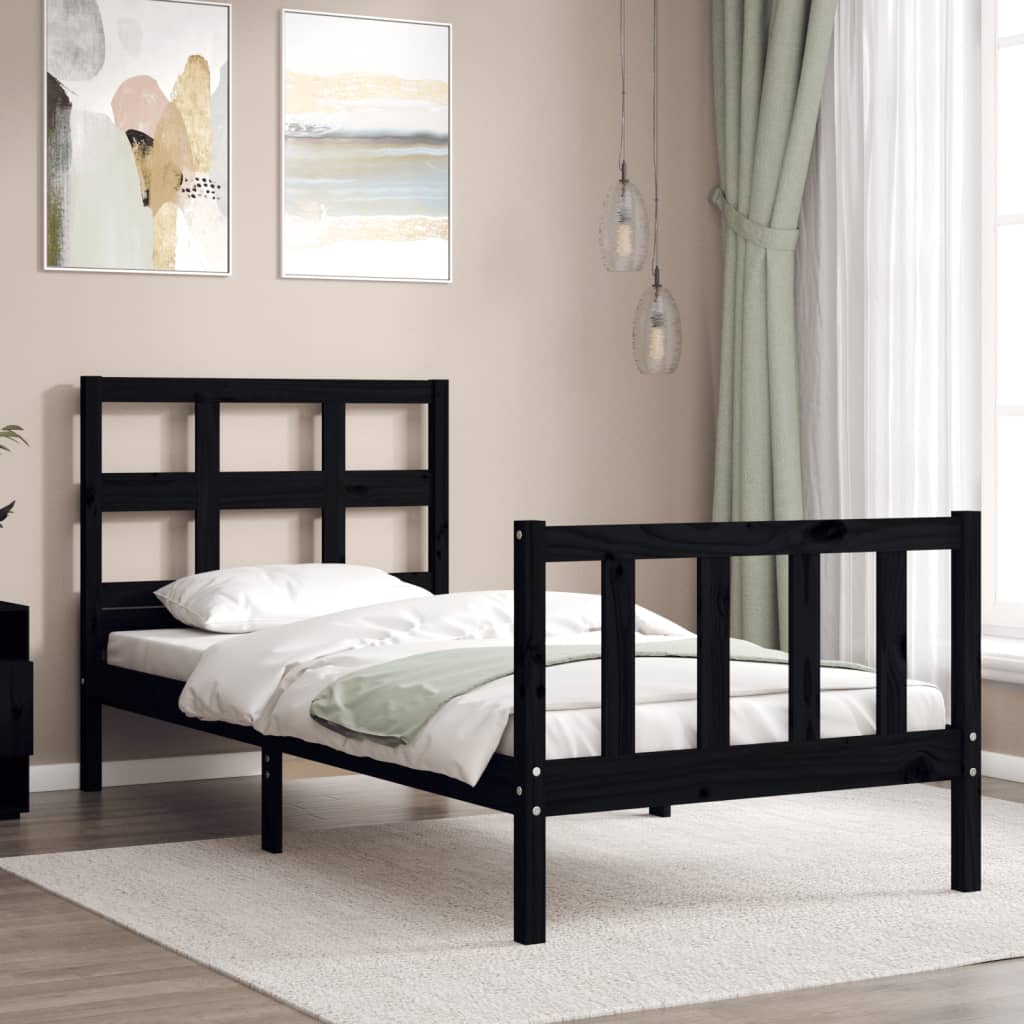 Bed Frame with Headboard Black 90x200 cm Solid Wood