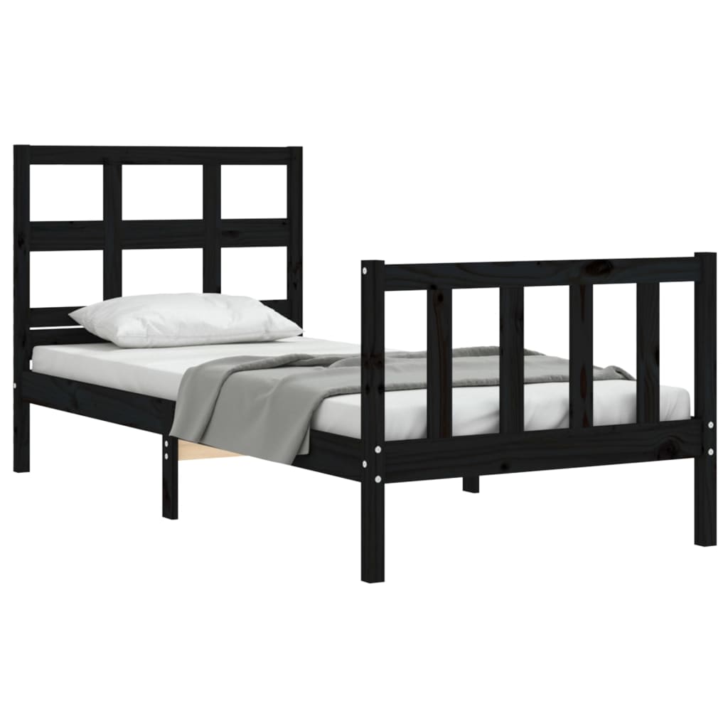 Bed Frame with Headboard Black 90x200 cm Solid Wood