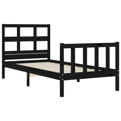 Bed Frame with Headboard Black 90x200 cm Solid Wood