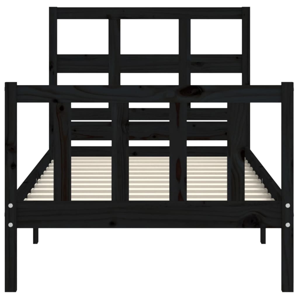 Bed Frame with Headboard Black 90x200 cm Solid Wood