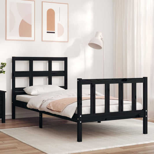 Bed Frame with Headboard Black 90x200 cm Solid Wood