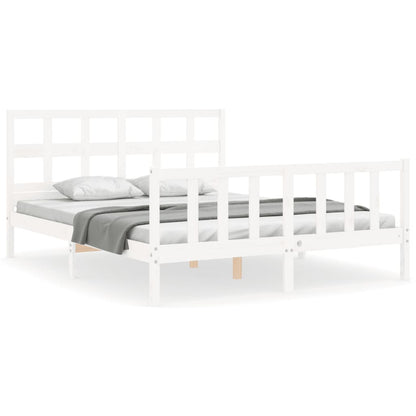 Bed Frame without Mattress White King Size Solid Wood Pine