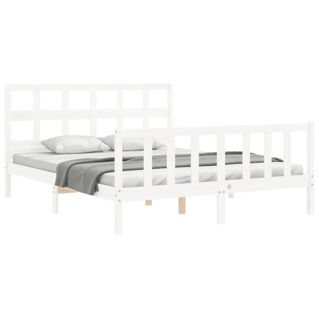 Bed Frame without Mattress White King Size Solid Wood Pine