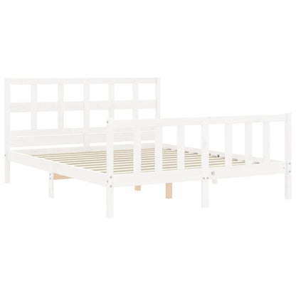 Bed Frame without Mattress White King Size Solid Wood Pine