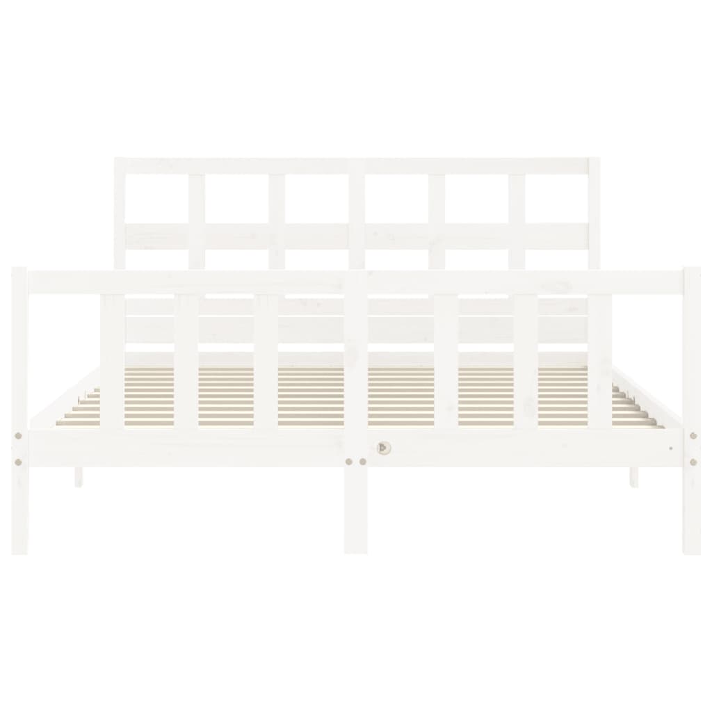 Bed Frame without Mattress White King Size Solid Wood Pine