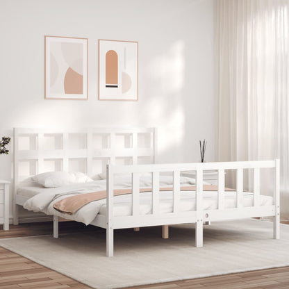 Bed Frame without Mattress White King Size Solid Wood Pine