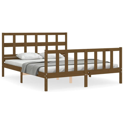 Bed Frame without Mattress Honey Brown King Size Solid Wood Pine