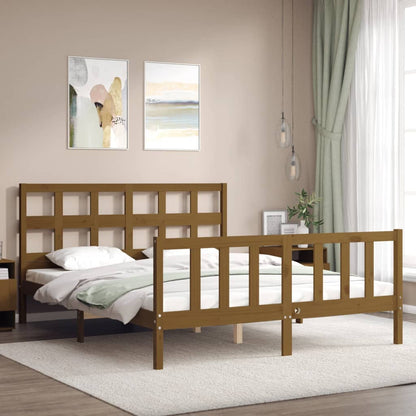 Bed Frame without Mattress Honey Brown King Size Solid Wood Pine