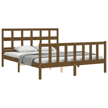 Bed Frame without Mattress Honey Brown King Size Solid Wood Pine