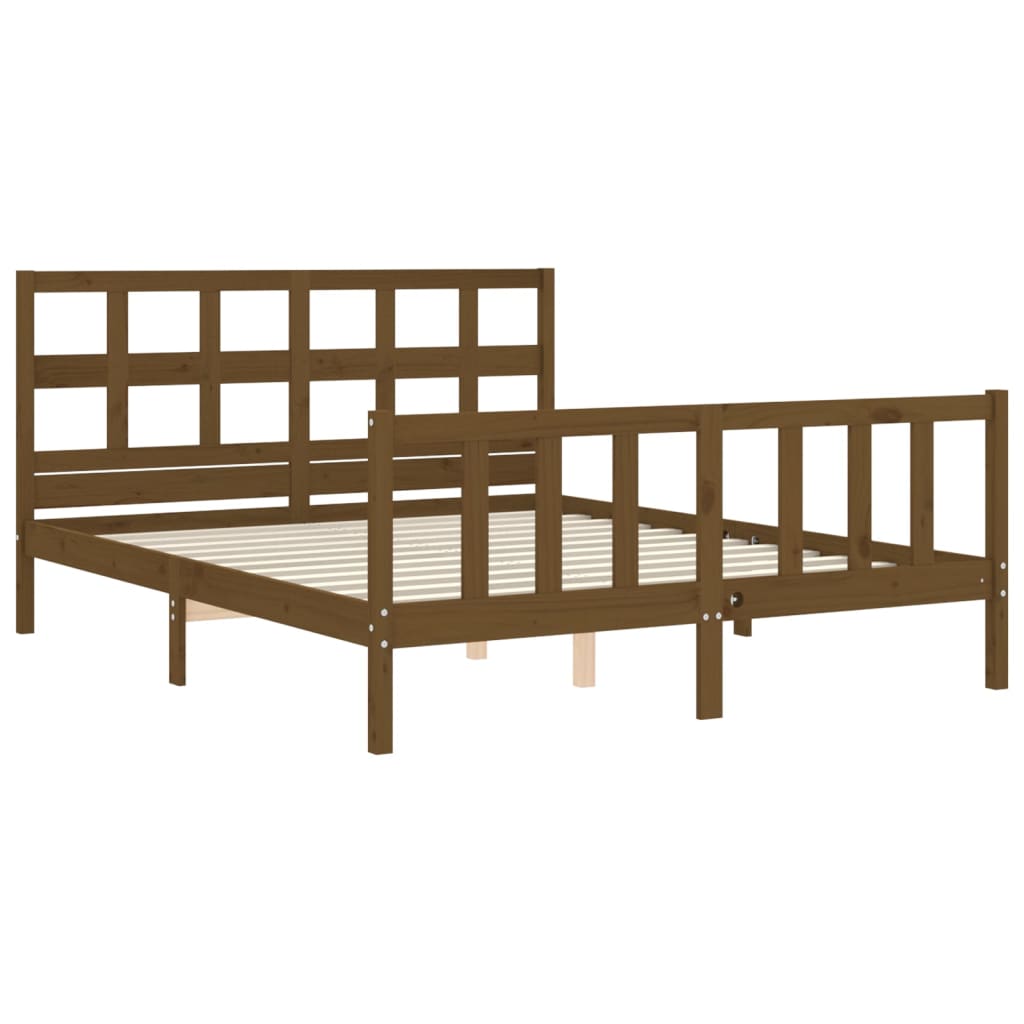 Bed Frame without Mattress Honey Brown King Size Solid Wood Pine