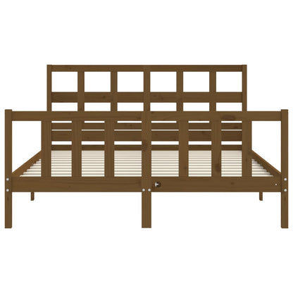 Bed Frame without Mattress Honey Brown King Size Solid Wood Pine