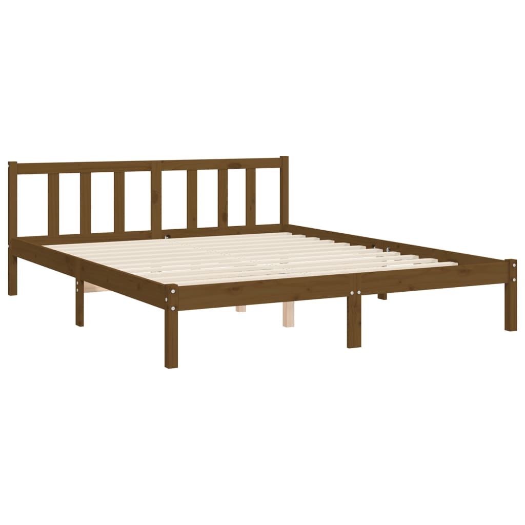 Bed Frame without Mattress Honey Brown King Size Solid Wood Pine