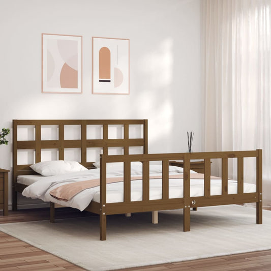 Bed Frame without Mattress Honey Brown King Size Solid Wood Pine