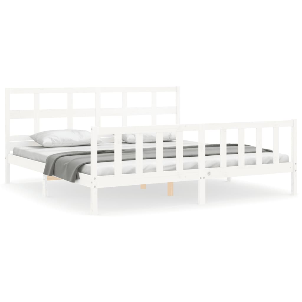 Bed Frame without Mattress White Super King Size Solid Wood Pine