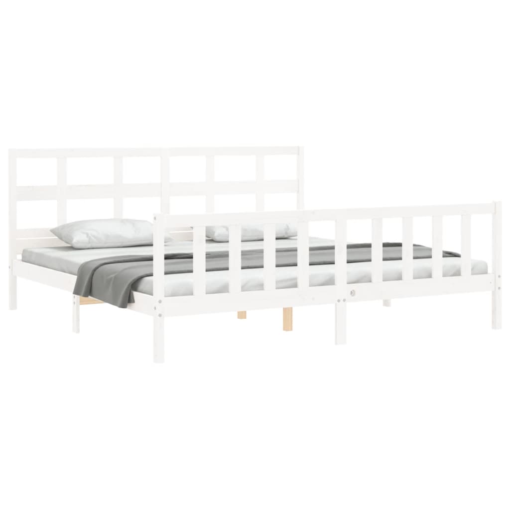 Bed Frame without Mattress White Super King Size Solid Wood Pine