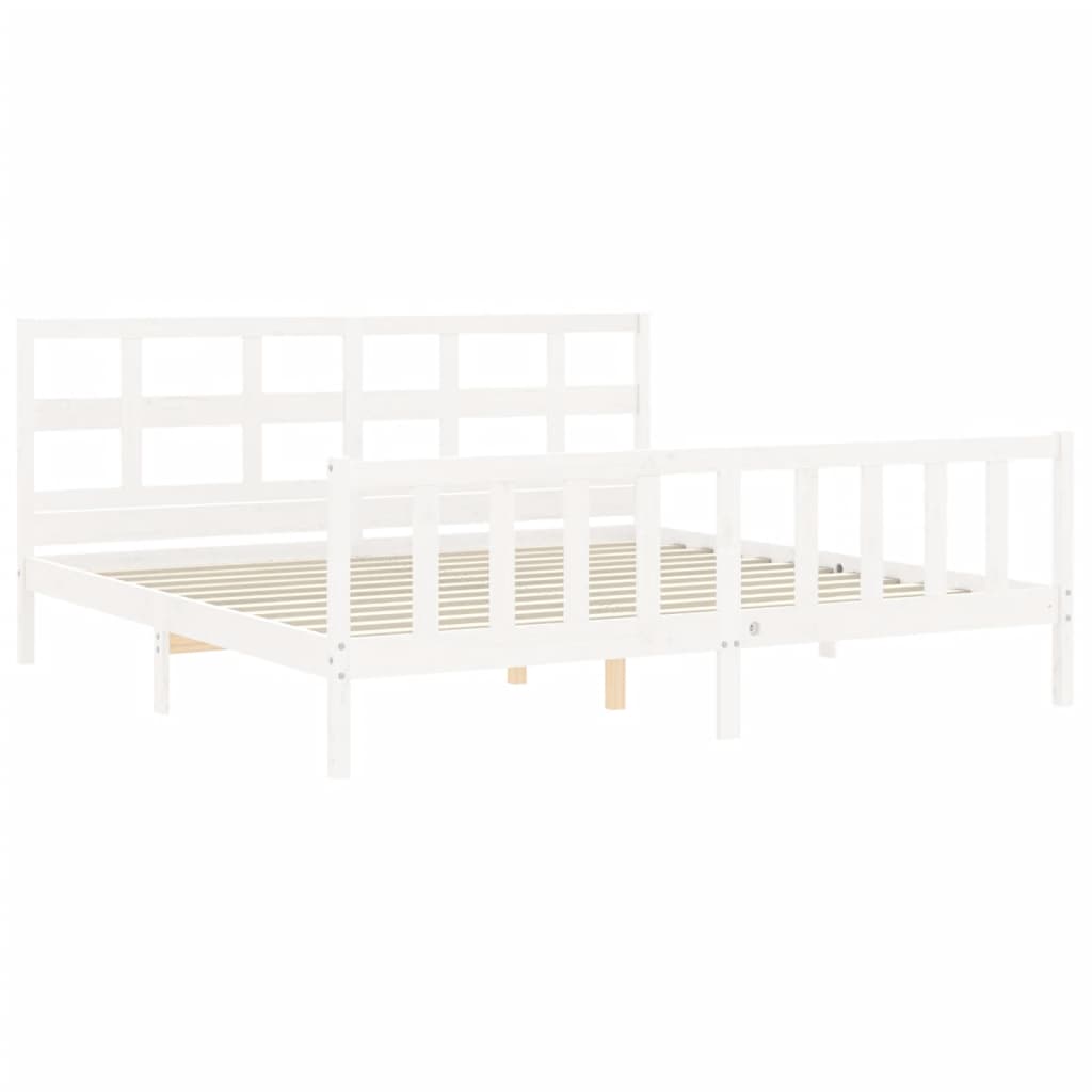 Bed Frame without Mattress White Super King Size Solid Wood Pine