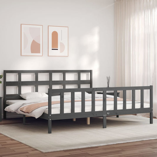 Bed Frame with Headboard Grey 200x200 cm Solid Wood