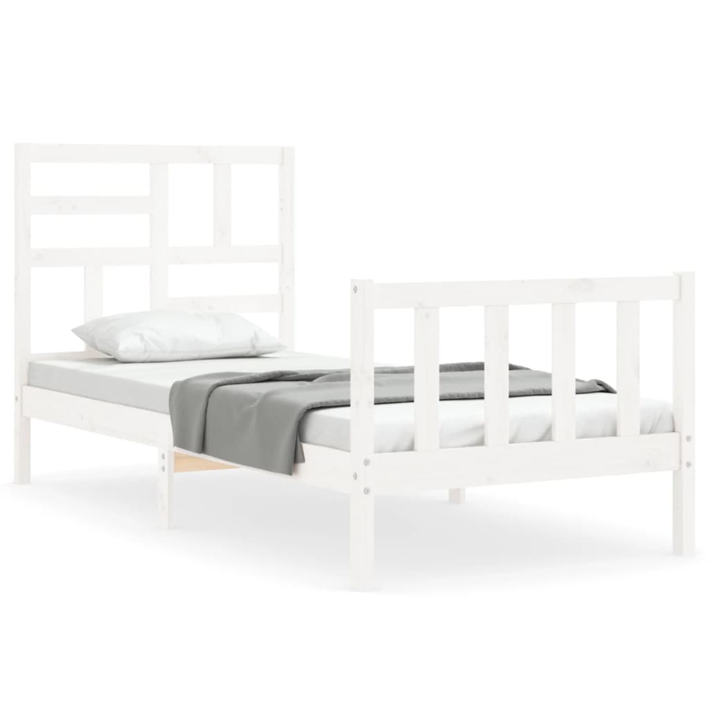 Bed Frame without Mattress White Single Solid Wood Pine