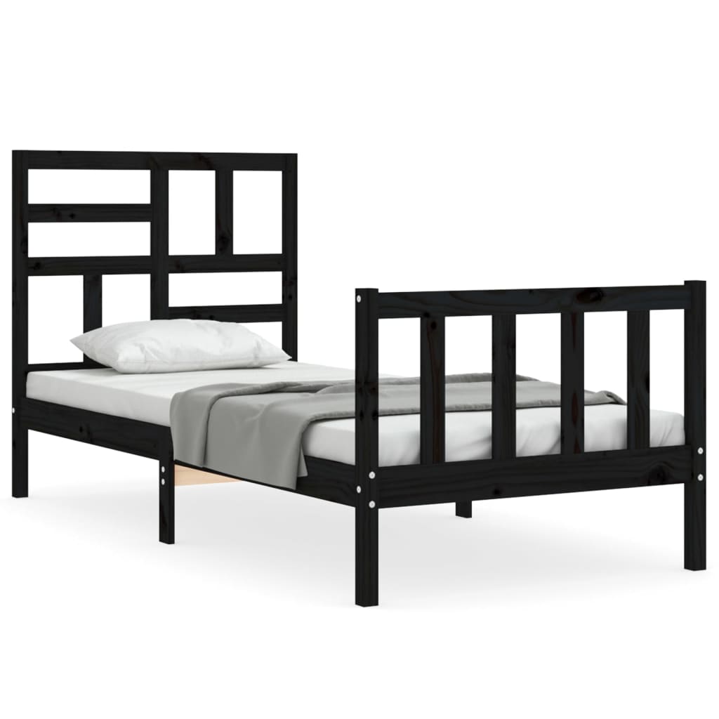 Bed Frame with Headboard Black Single Solid Wood