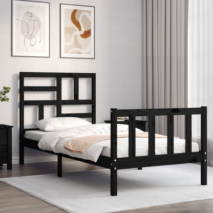 Bed Frame with Headboard Black Single Solid Wood