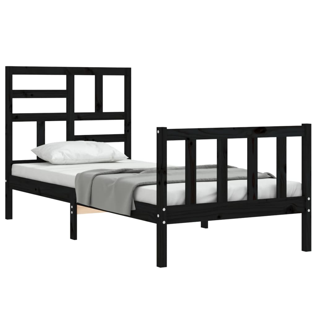 Bed Frame with Headboard Black Single Solid Wood