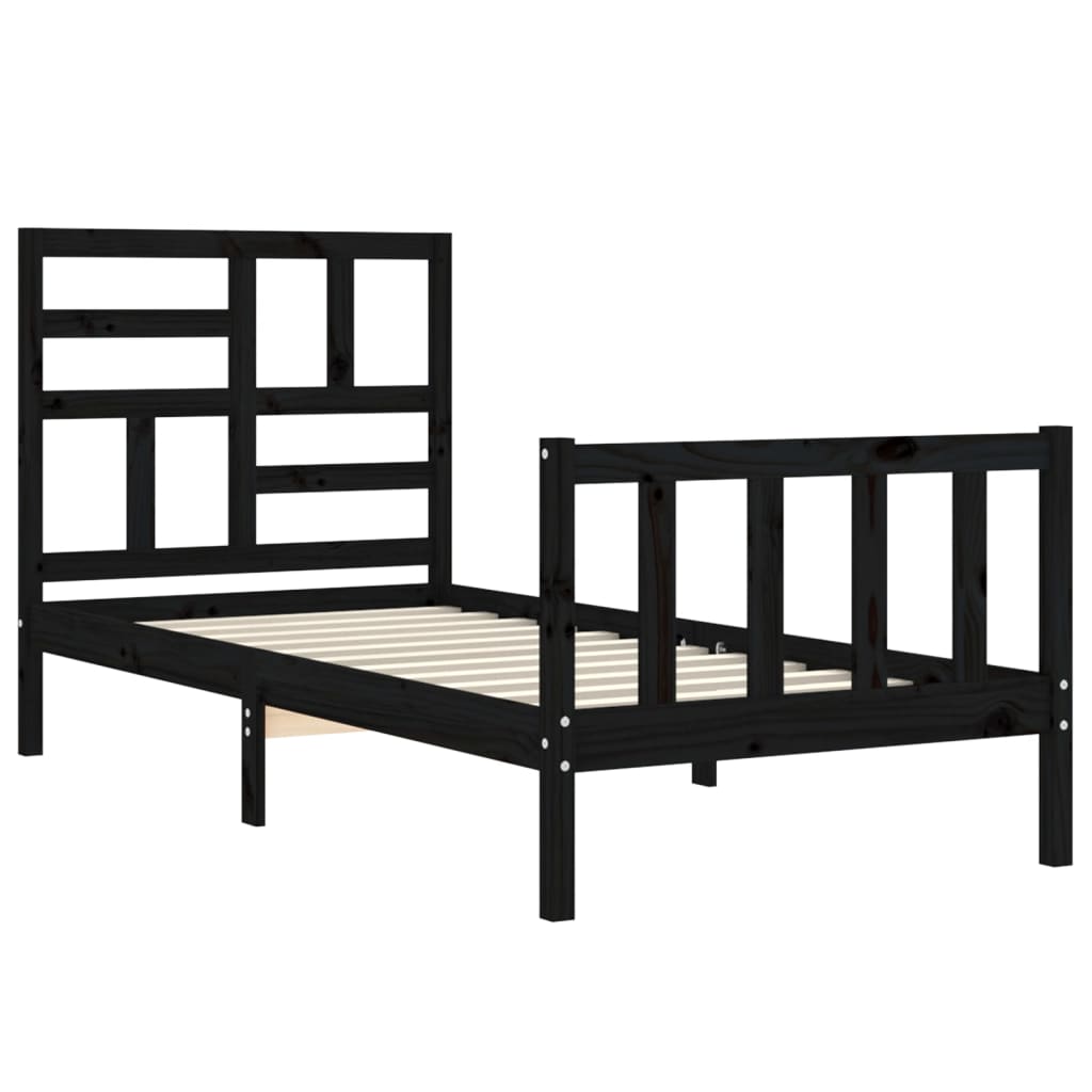 Bed Frame with Headboard Black Single Solid Wood