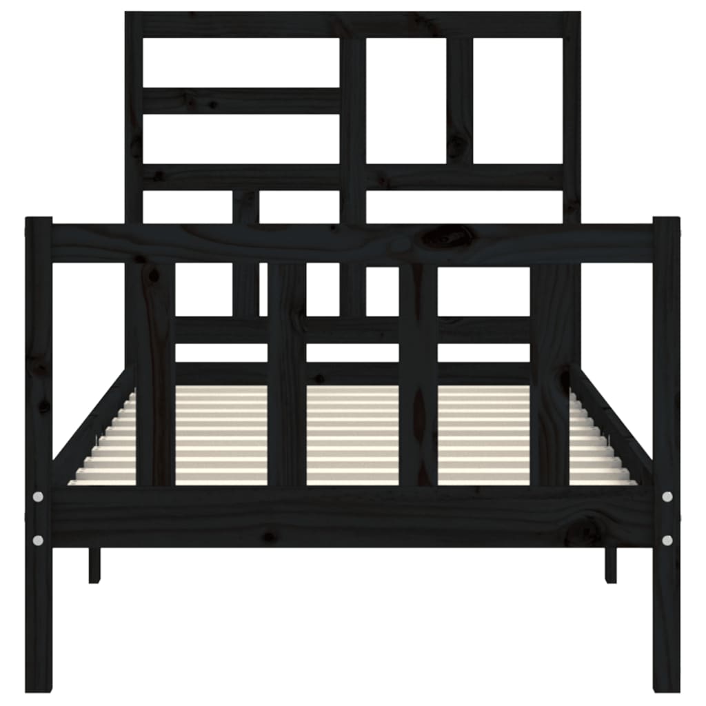 Bed Frame with Headboard Black Single Solid Wood