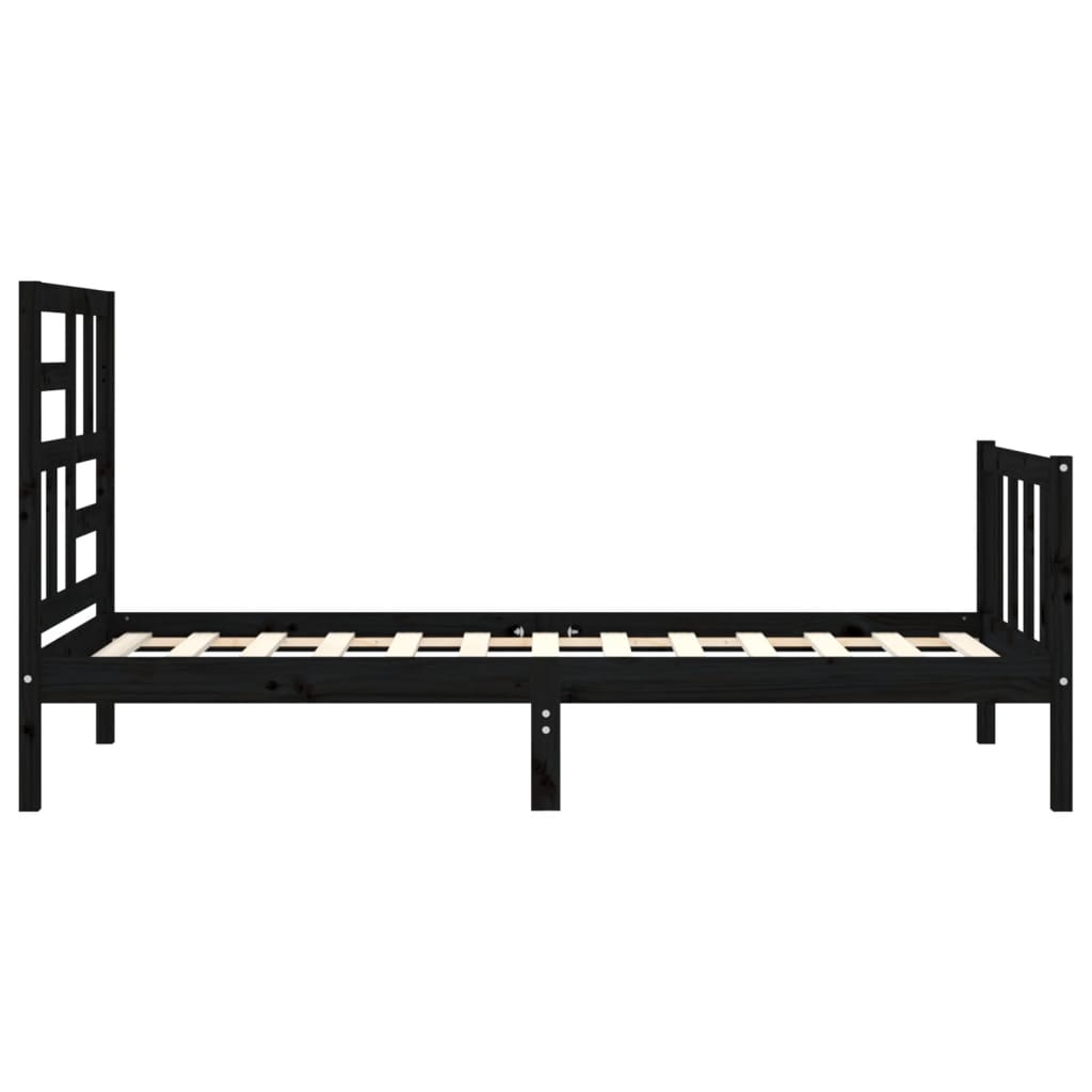 Bed Frame with Headboard Black Single Solid Wood