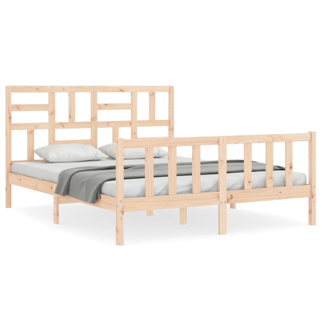 Bed Frame with Headboard King Size Solid Wood