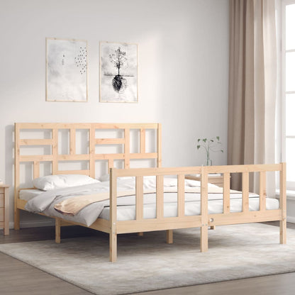 Bed Frame with Headboard King Size Solid Wood