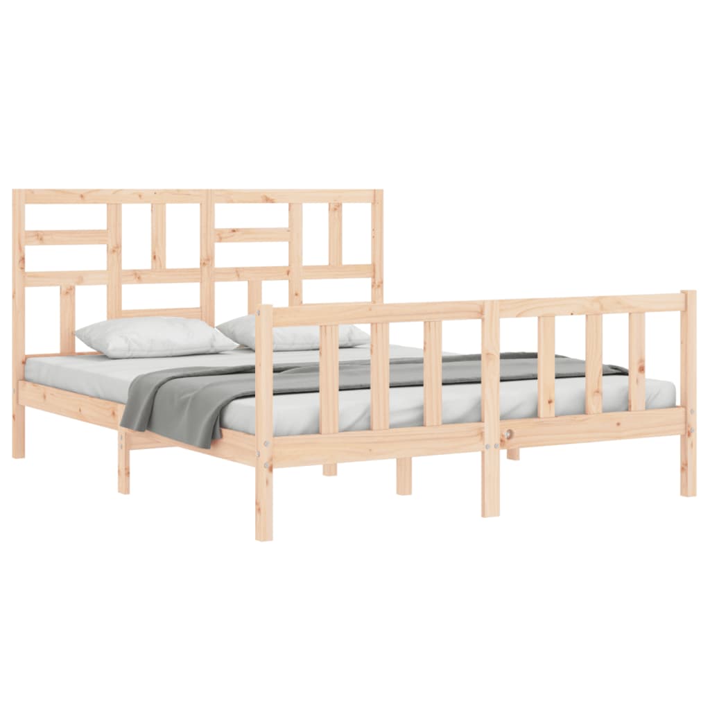 Bed Frame with Headboard King Size Solid Wood