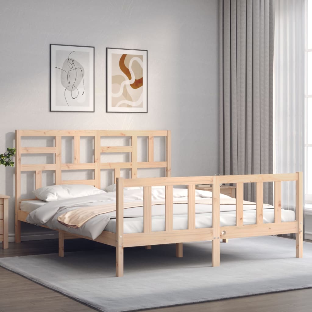 Bed Frame with Headboard King Size Solid Wood