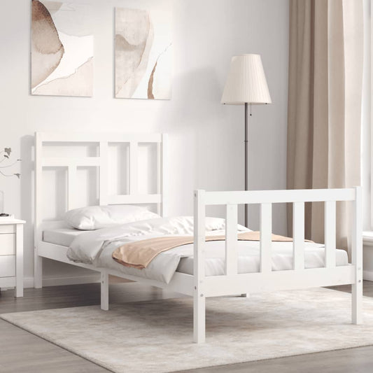 Bed Frame without Mattress White Single Solid Wood Pine