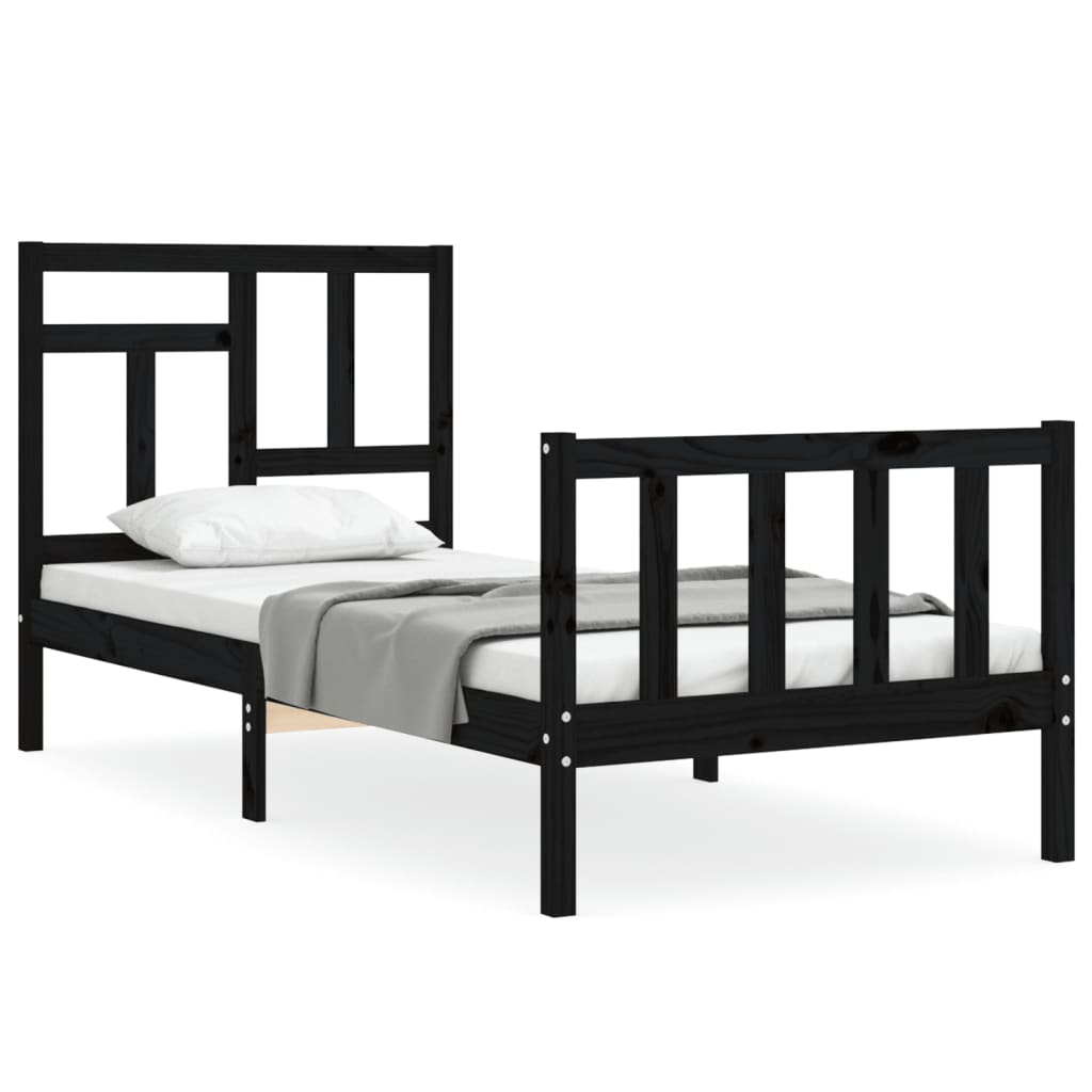 Bed Frame without Mattress Black Single Solid Wood Pine