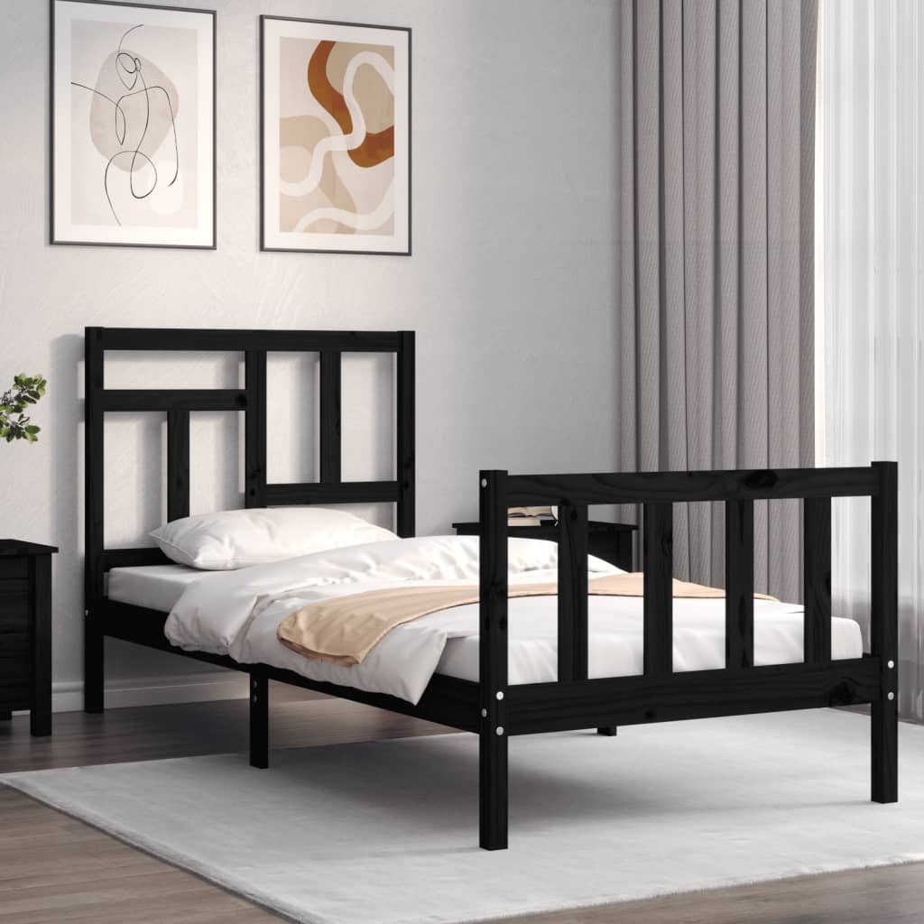 Bed Frame without Mattress Black Single Solid Wood Pine