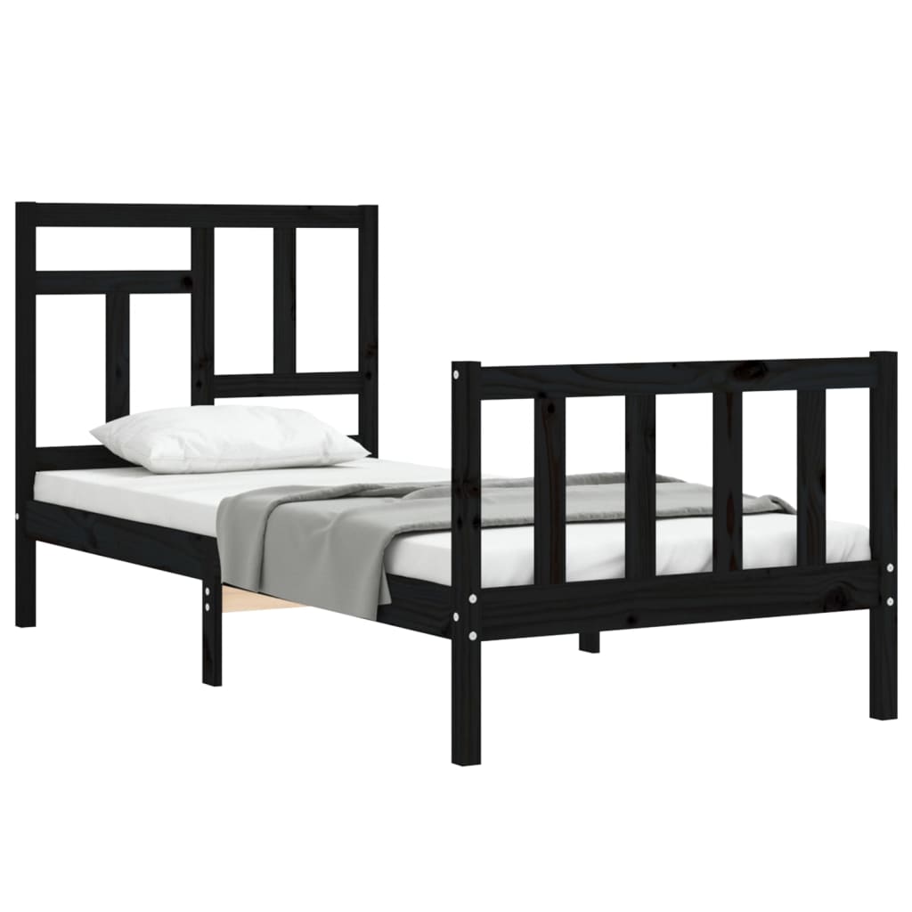 Bed Frame without Mattress Black Single Solid Wood Pine