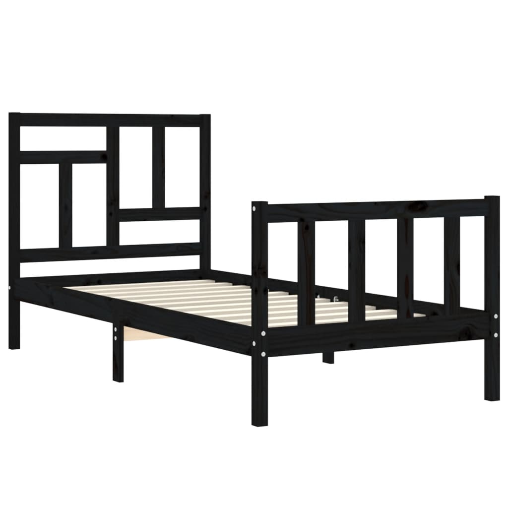 Bed Frame without Mattress Black Single Solid Wood Pine