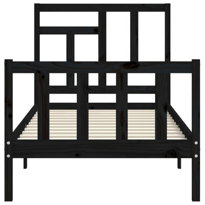 Bed Frame without Mattress Black Single Solid Wood Pine