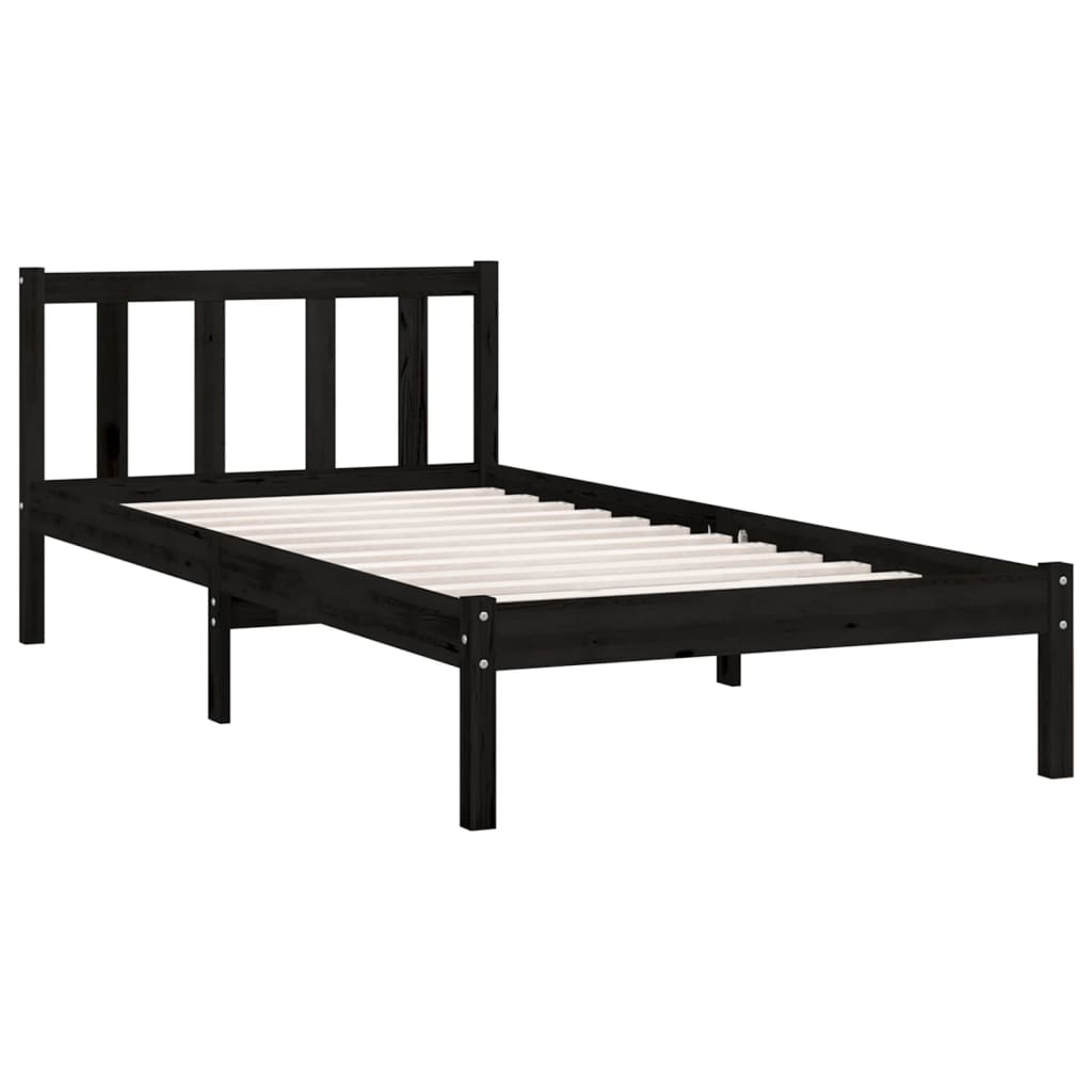 Bed Frame without Mattress Black Single Solid Wood Pine