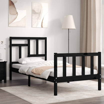 Bed Frame without Mattress Black Single Solid Wood Pine