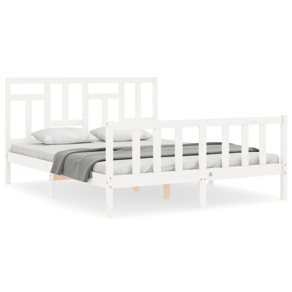 Bed Frame with Headboard White King Size Solid Wood