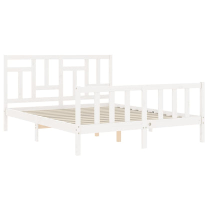 Bed Frame with Headboard White King Size Solid Wood