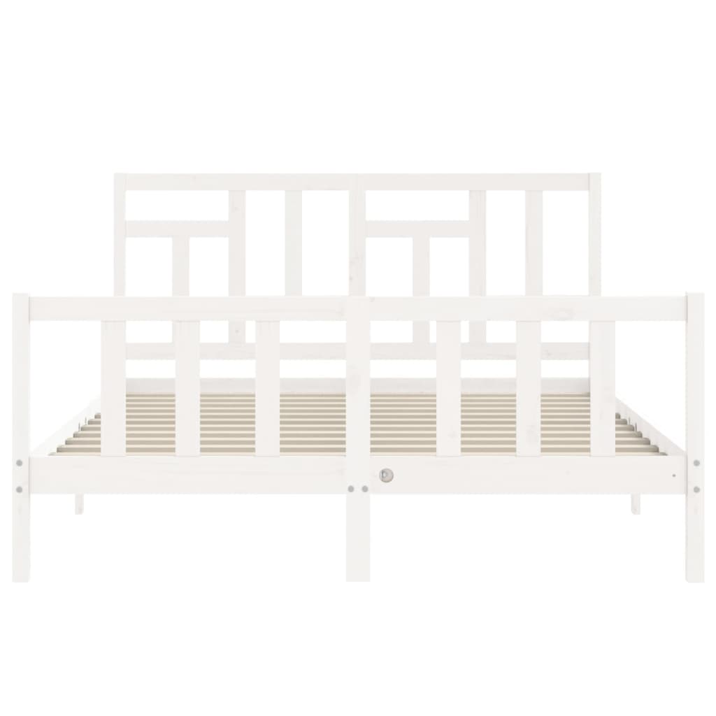 Bed Frame with Headboard White King Size Solid Wood