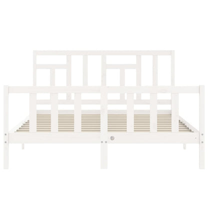 Bed Frame with Headboard White King Size Solid Wood